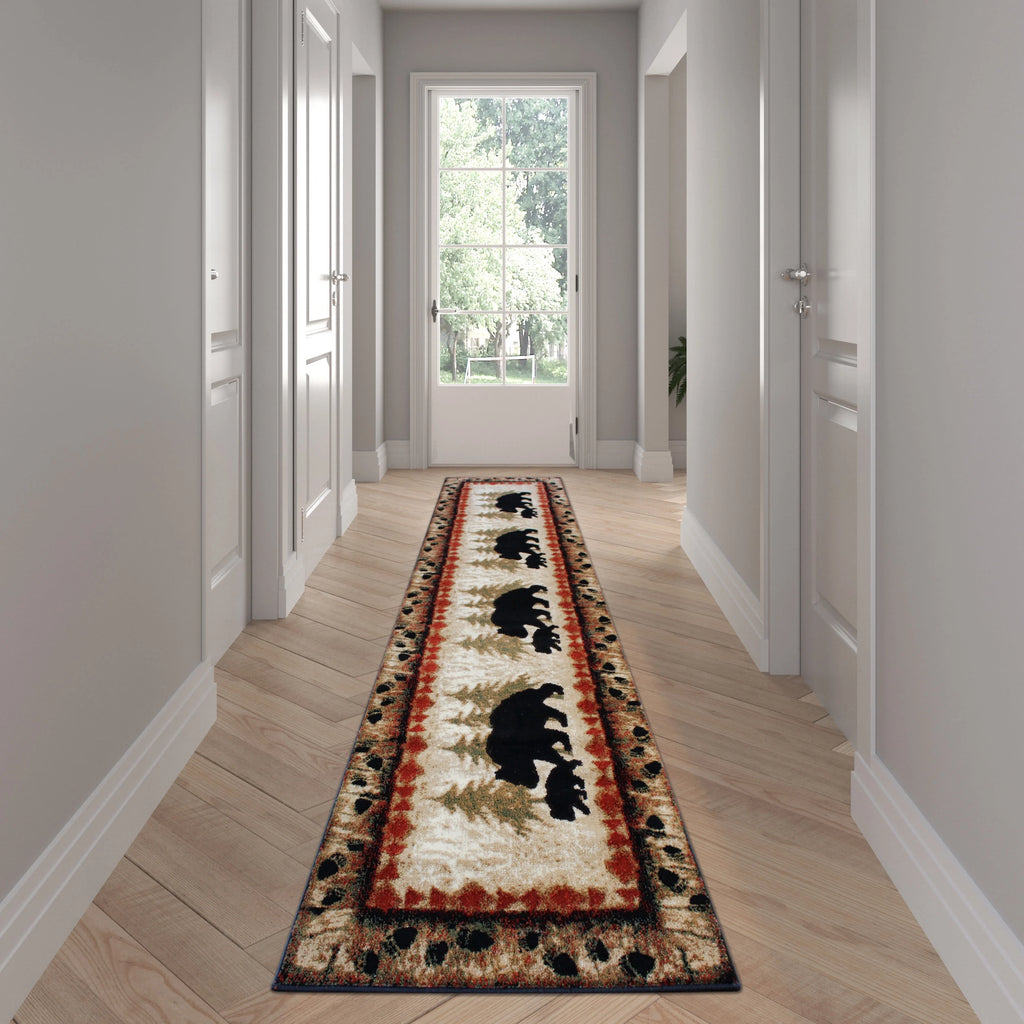 Rustic Cabin Theme Accent Rug with Bear and Cub Design Y758634