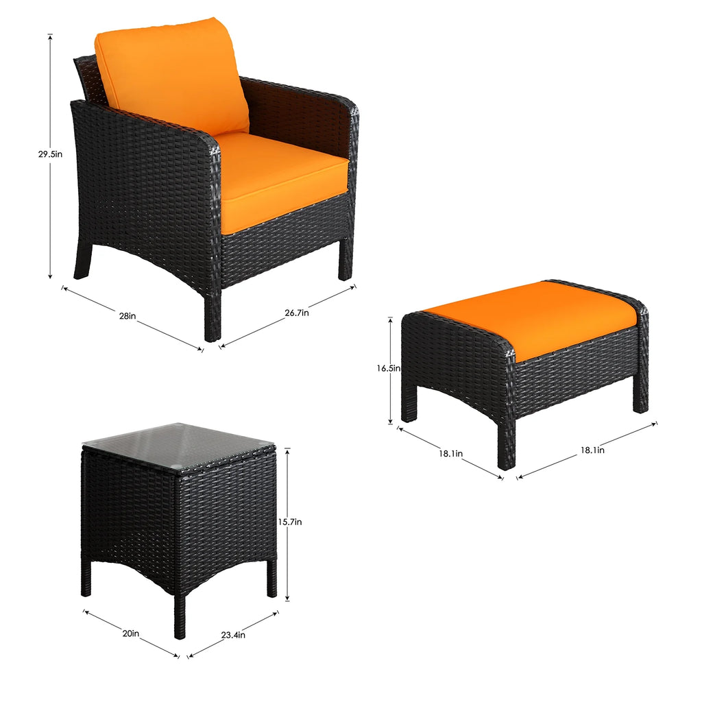 5 Piece Outdoor Rattan Wicker Patio Furniture Set with Ottoman and Coffee Table A146473
