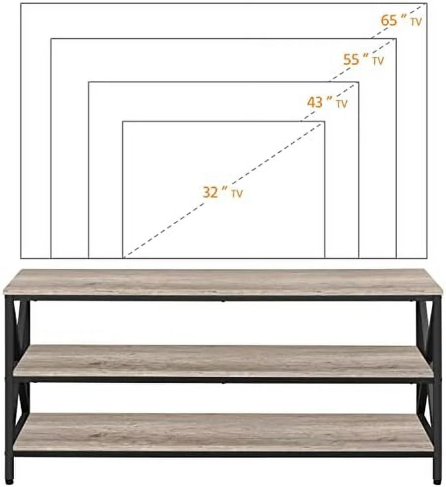 Industrial TV Stand with 3 Tier Shelves Metal Frame Rustic Brown T589531