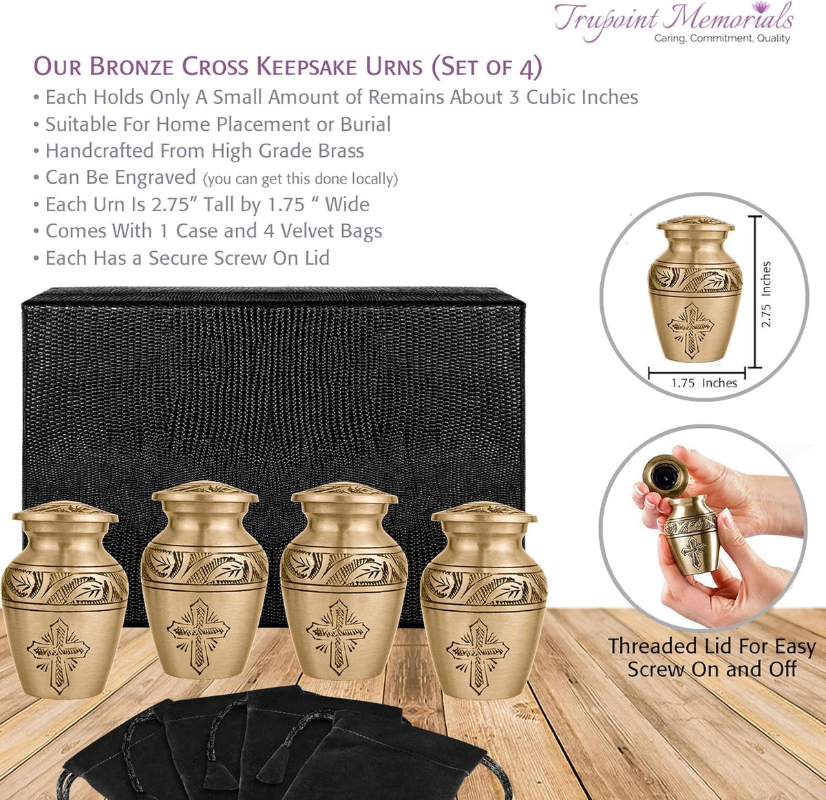 Bronze Small Mini Keepsake Urn Set of 4 E797537
