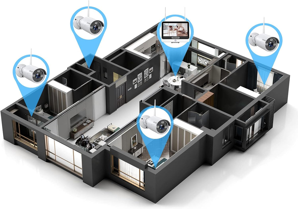 3MP Wireless Security Camera System with 12” Monitor Q8513