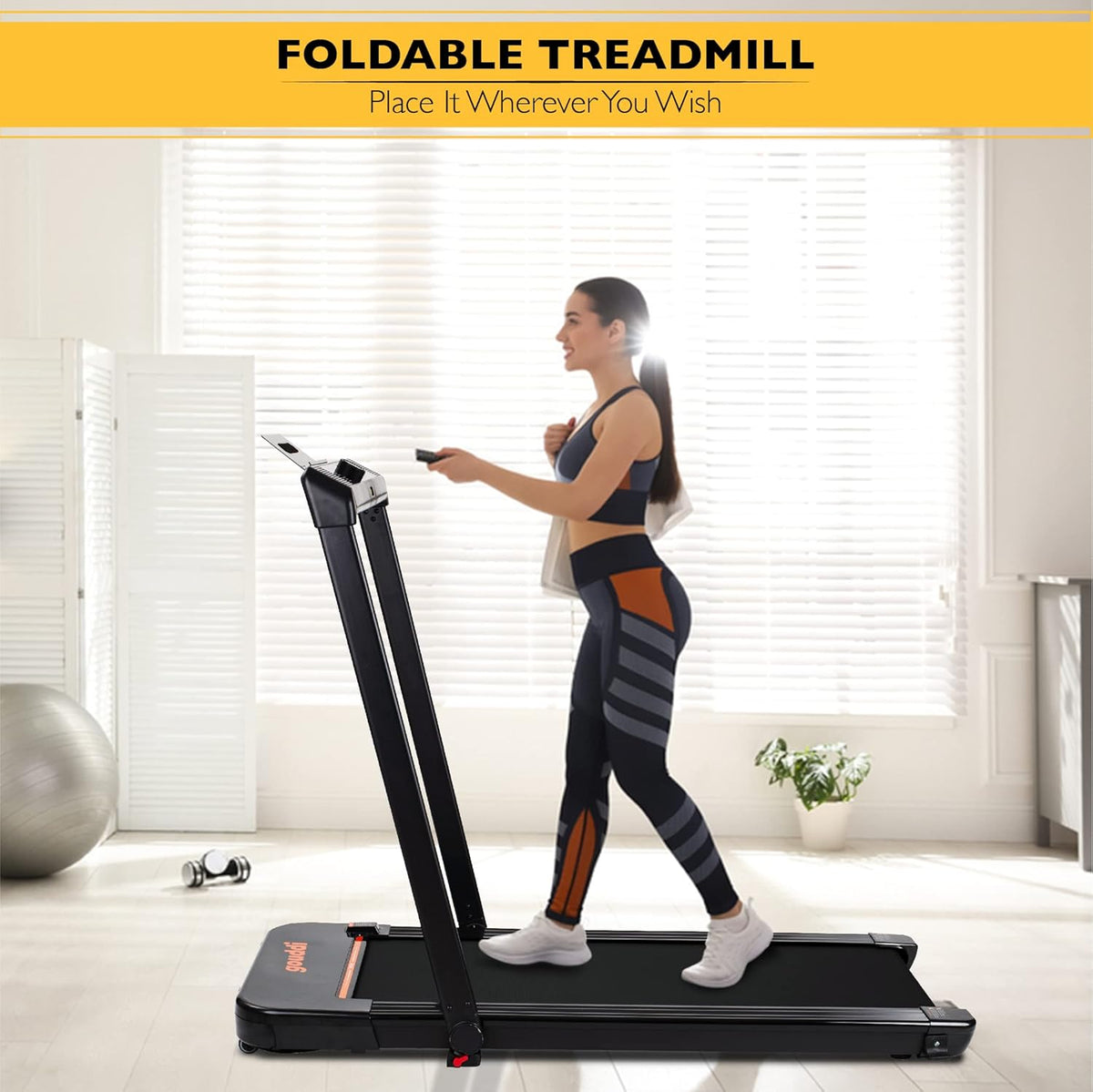 Under Desk Treadmill, 480W Foldable Motorized Exercise Machine with Bluetooth Speaker and LED Display G300