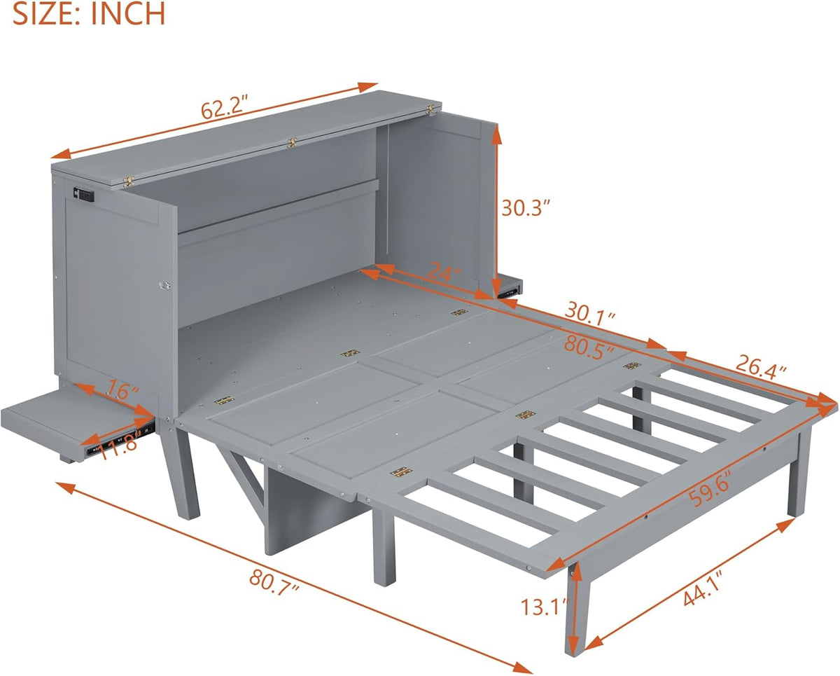 Grey Queen Murphy Bed with Desk Board and Removable Shelves J93327