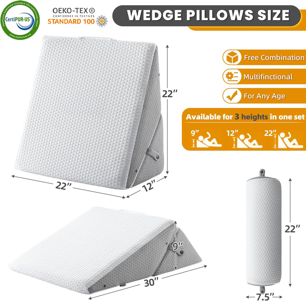 3PCS Adjustable Wedge Pillow with Memory Foam Bolster Pillow G376953