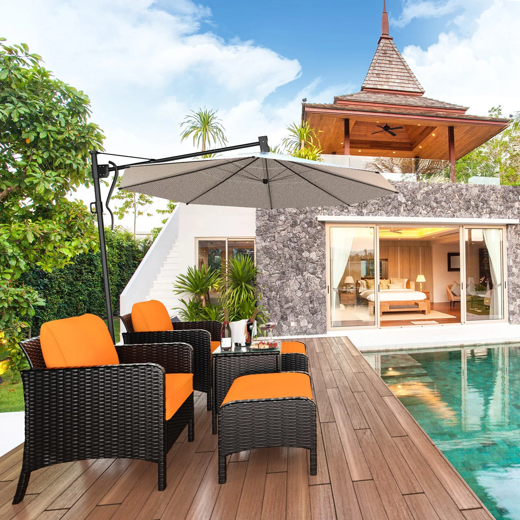 5 Piece Outdoor Rattan Wicker Patio Furniture Set with Ottoman and Coffee Table A146473