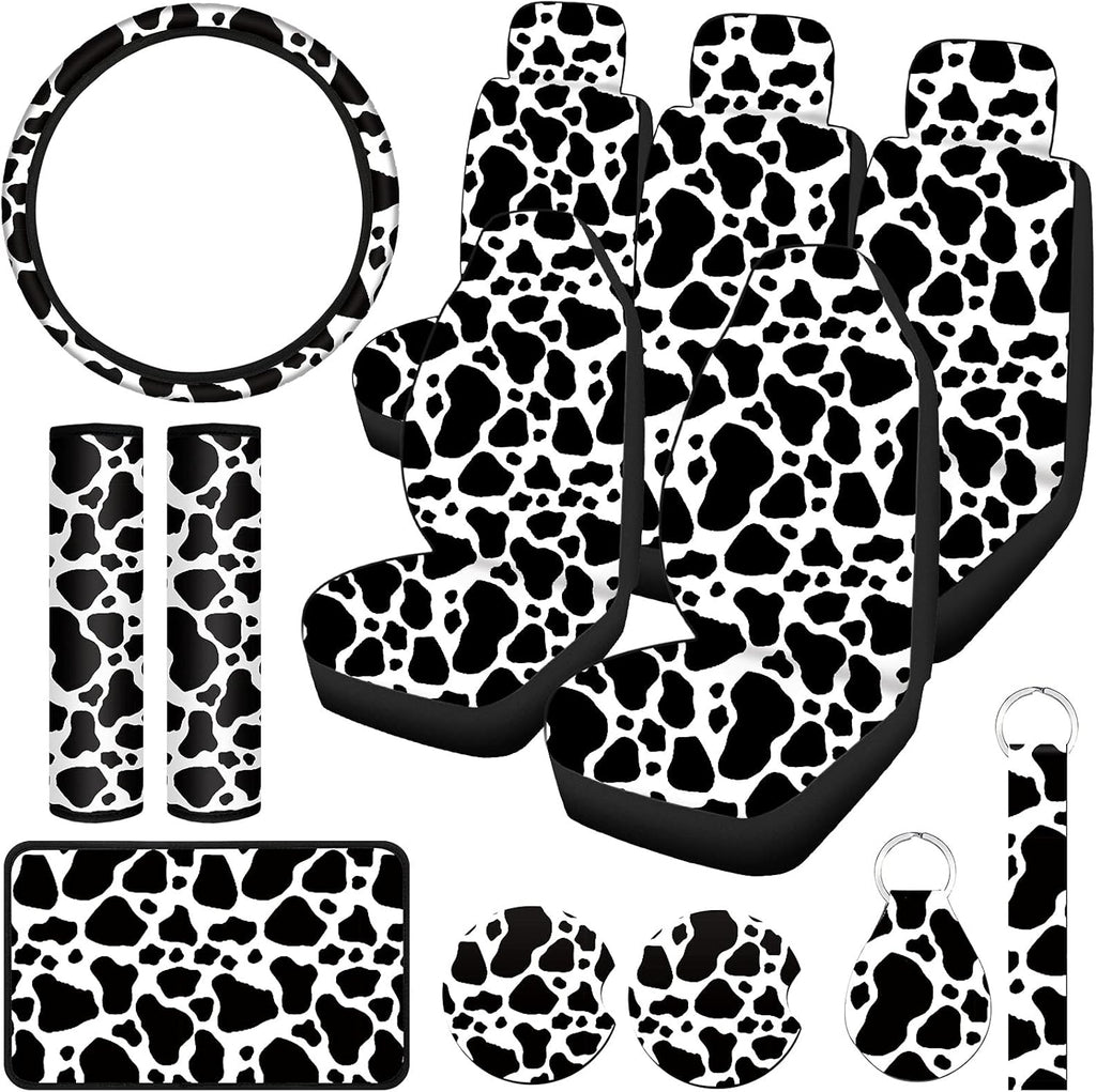 15 Pieces Cow Print Car Seat Covers Full Set I400054