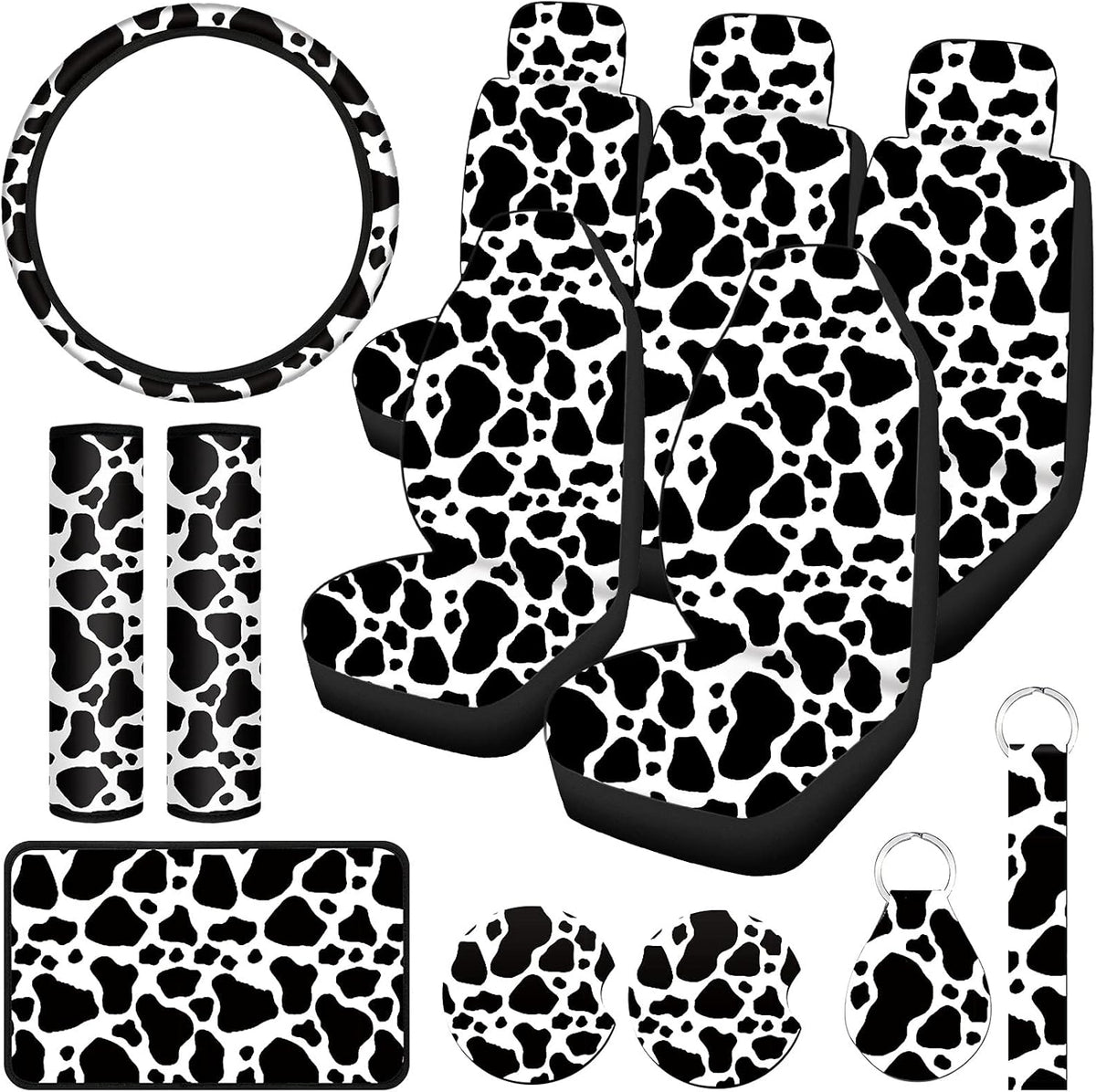 15 Pieces Cow Print Car Seat Covers Full Set I400054