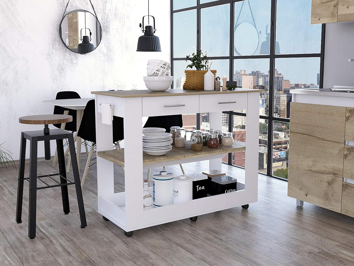 White Engineered Wood Kitchen Island F88841