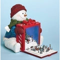 Red and White Pre-Lit Musical Snowman Holding Gift Rotating Train Christmas Tabletop Decor R49330