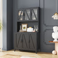 Black Kitchen Hutch Cabinet with Glass Doors L138