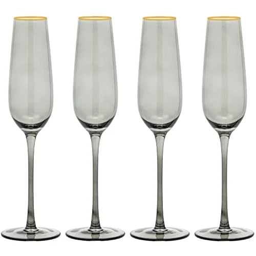 8.5 Ounce Smoked Gold Rim Champagne Flutes Set of 4 K4606