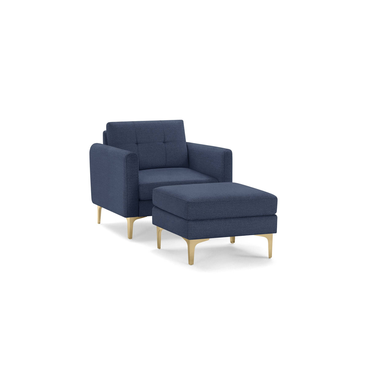 Navy Blue Modular Armchair with Ottoman, Brass Metal Legs B838