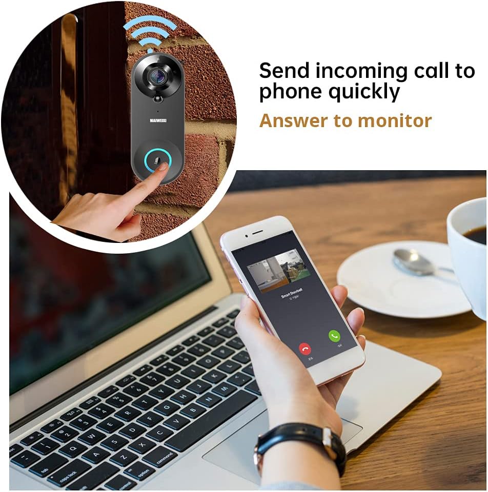 WiFi Smart Video Doorbell 1080p Camera 2-Way Audio Night Vision Black U309