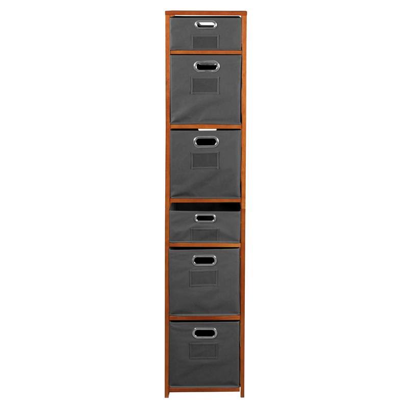 Cherry Grey Square Folding Bookcase with Fabric Bins E665