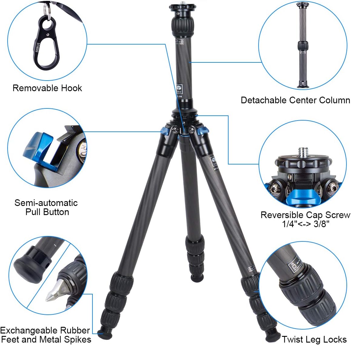 Carbon Fiber Tripod with Two-Section Center Column N8935