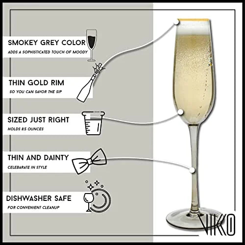 8.5 Ounce Smoked Gold Rim Champagne Flutes Set of 4 K4606