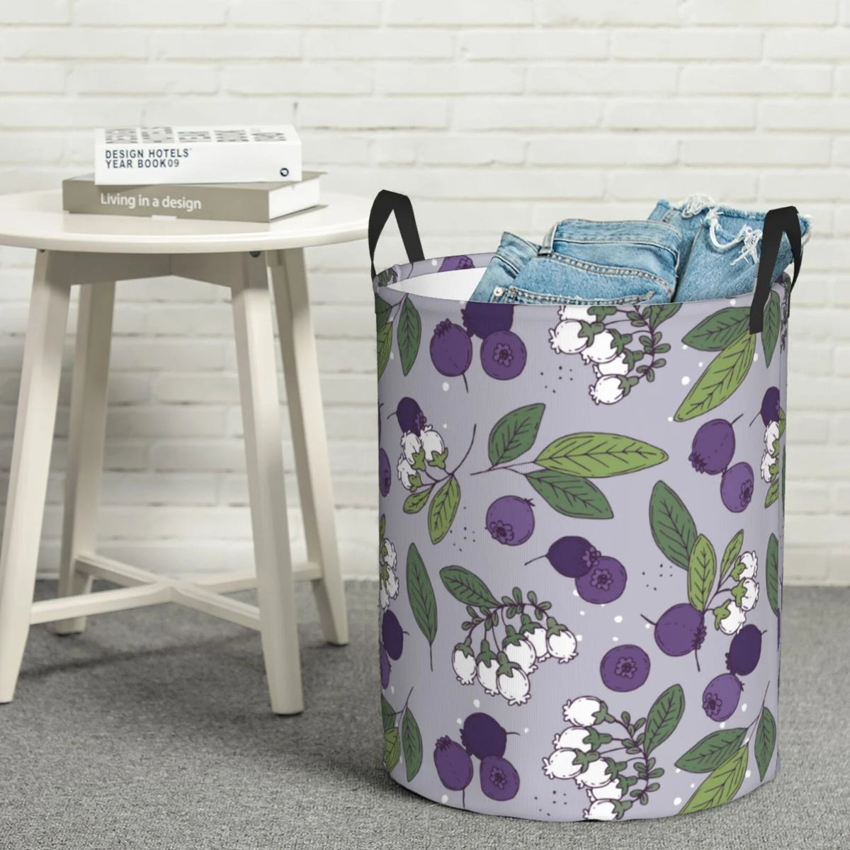 Blueberry Fruit Flower Art Pattern Collapsible Laundry Basket with Handles C978