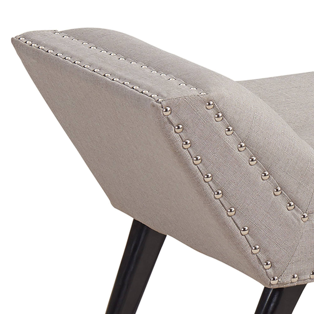 Taupe Fabric Ottoman Bench with Nailhead Trim and Wood Legs U4744