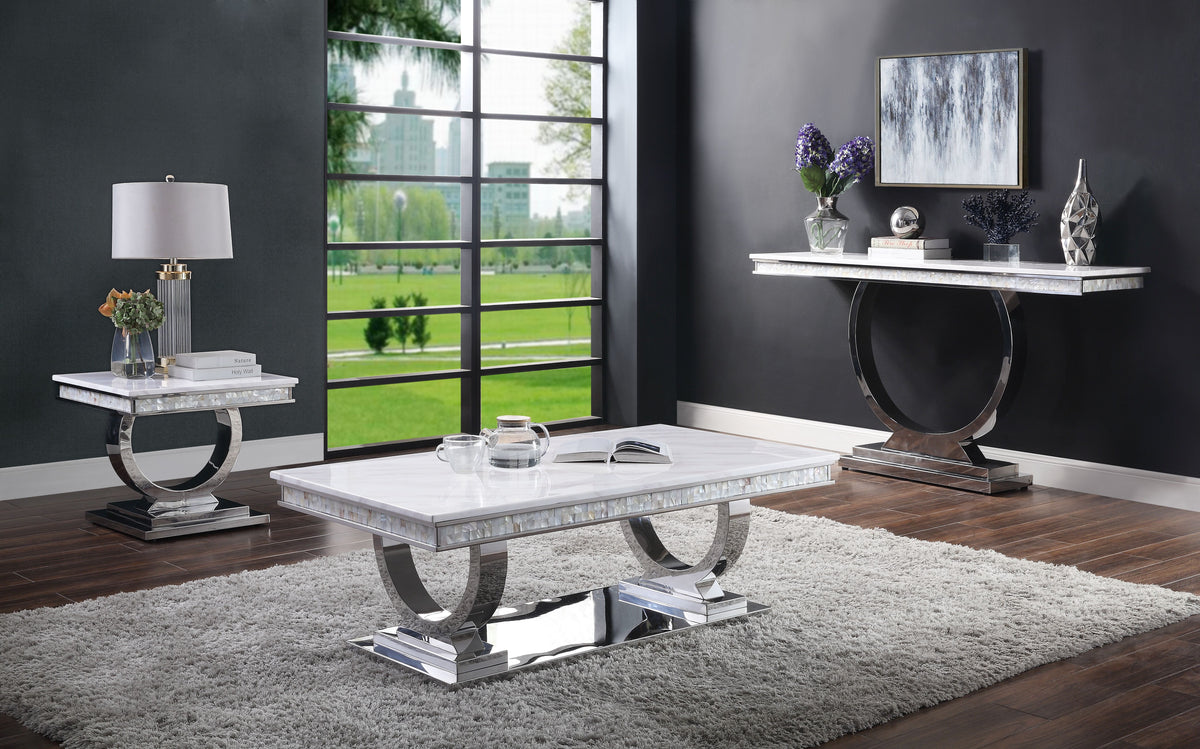 White Printed Faux Marble End Table L889172