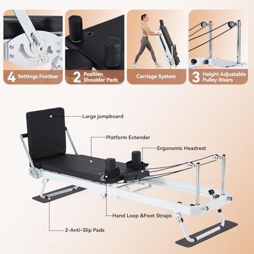 Foldable Pilates Reformer Machine with Dual Resistance Springs and Cords U167578