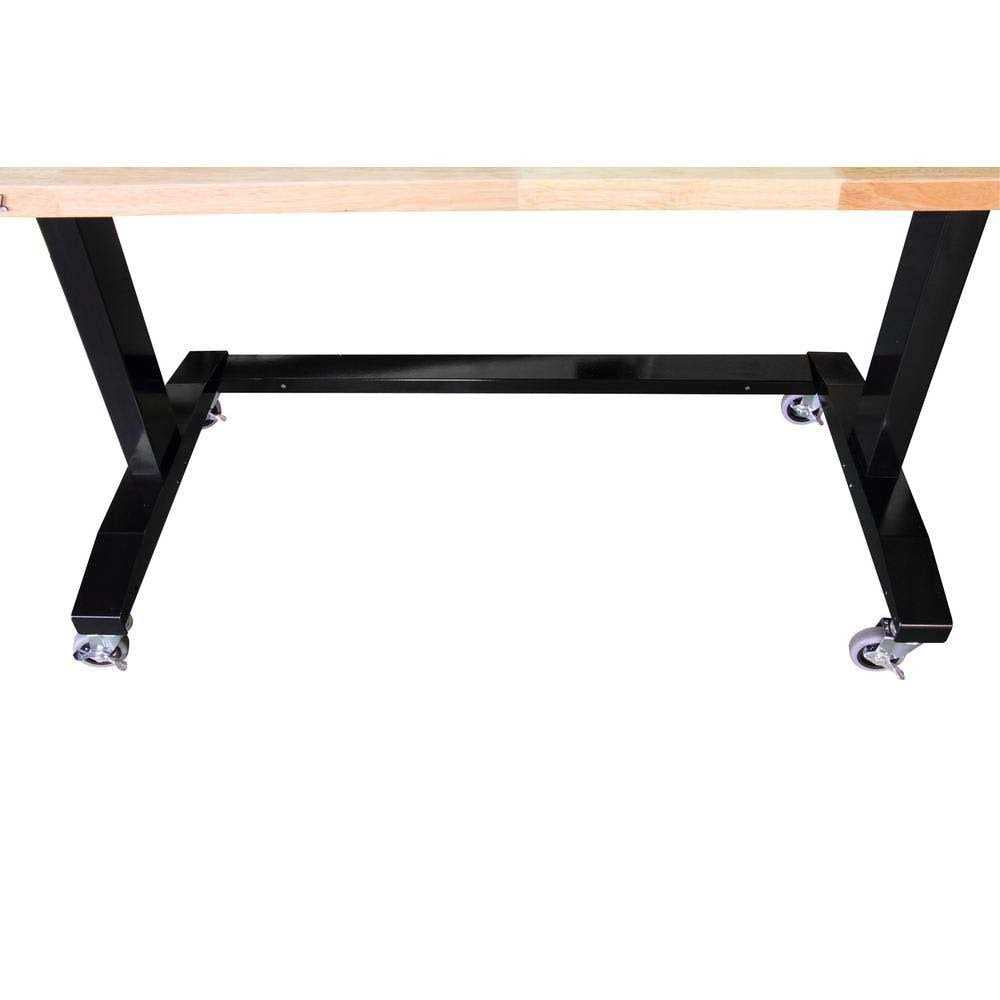 46 in. W x 24 in. D Steel Adjustable Height Solid Wood Top Workbench Table in Black L923