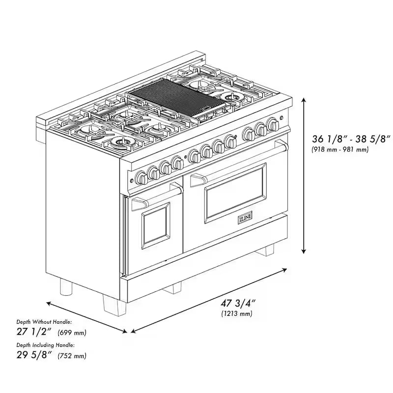 48 in. 7 Burner Double Oven Dual Fuel Range in Stainless Steel Q63422