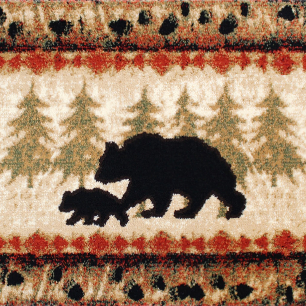 Rustic Cabin Theme Accent Rug with Bear and Cub Design Y758634