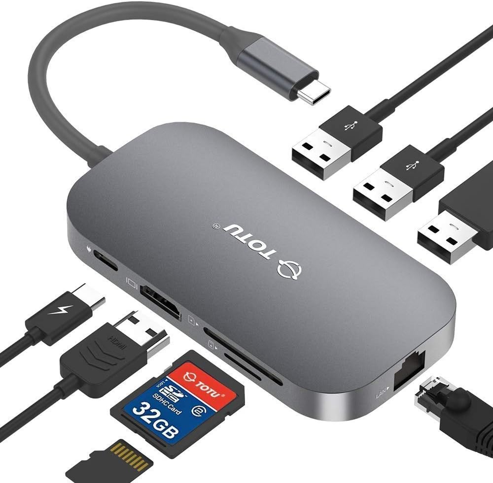 USB C Hub, 9-in-1 Type C Hub with Ethernet Port, 4K USB C to HDMI, 2 USB 3.0 Ports, 1 USB 2.0 Port, SD/TF Card Reader, USB-C Power Delivery (Pink) A807389