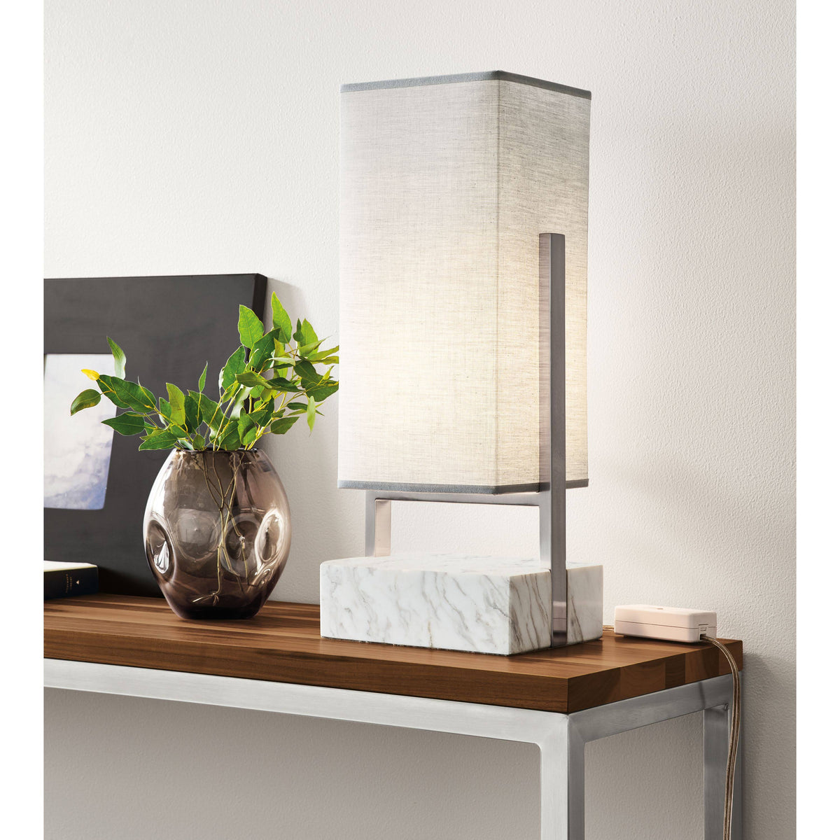 White Venatino Marble Parsons Console Table I8761