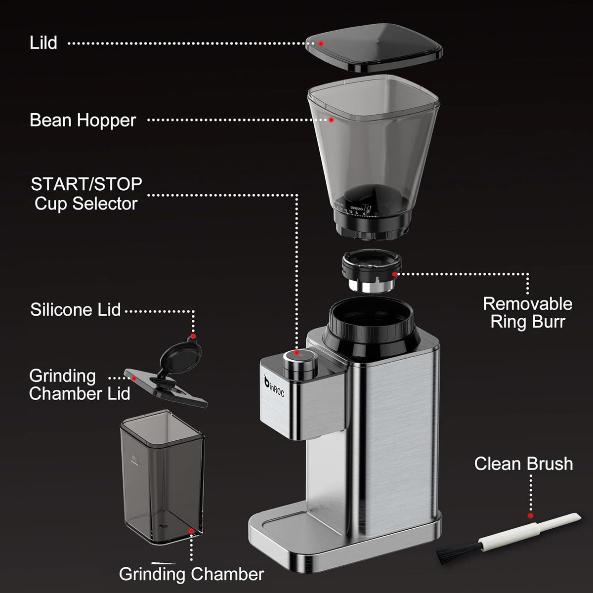 Conical Burr Coffee Grinder with 48 Grind Settings F95346