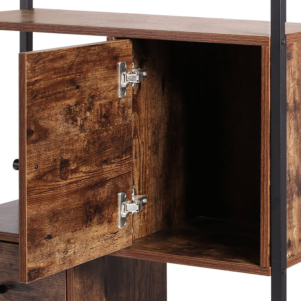 Brown 4-Tier Bookshelf with Drawers P9093