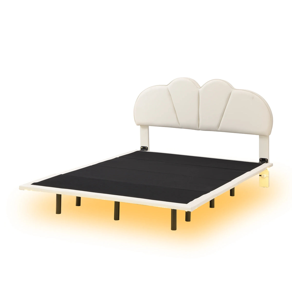 Beige Full Size Upholstered Platform Bed with LED Lights A861191