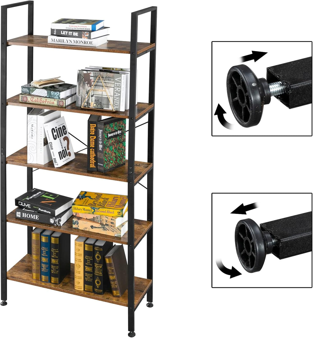 5 Tier Rustic Wood and Metal Bookshelf P826755