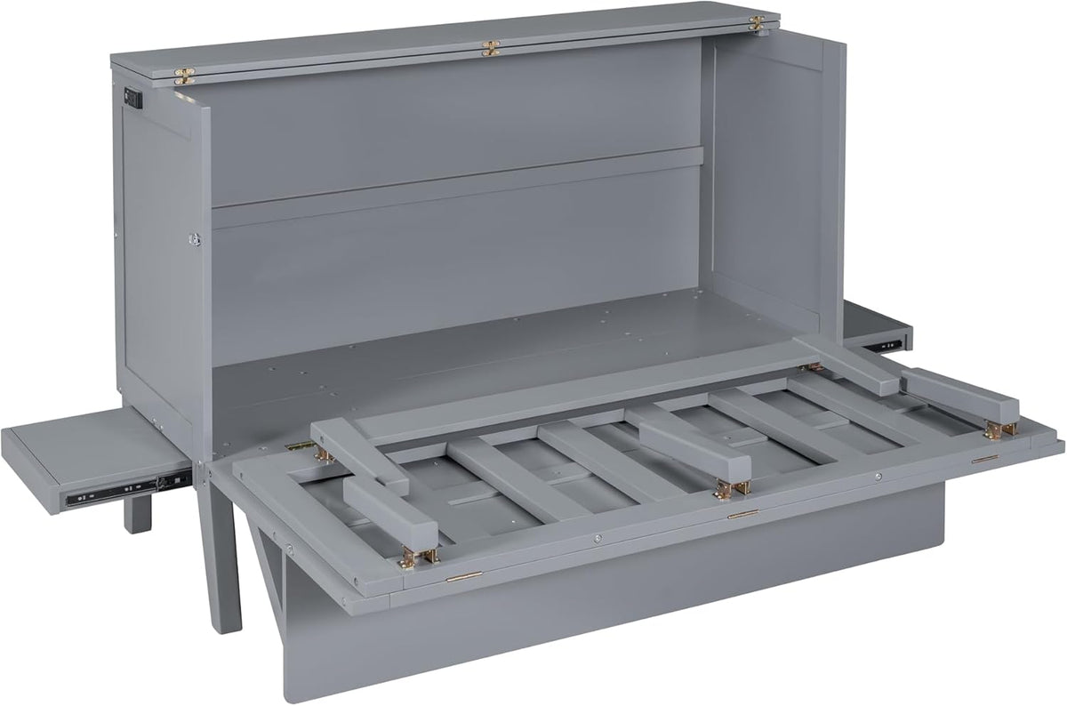 Grey Queen Murphy Bed with Desk Board and Removable Shelves J93327