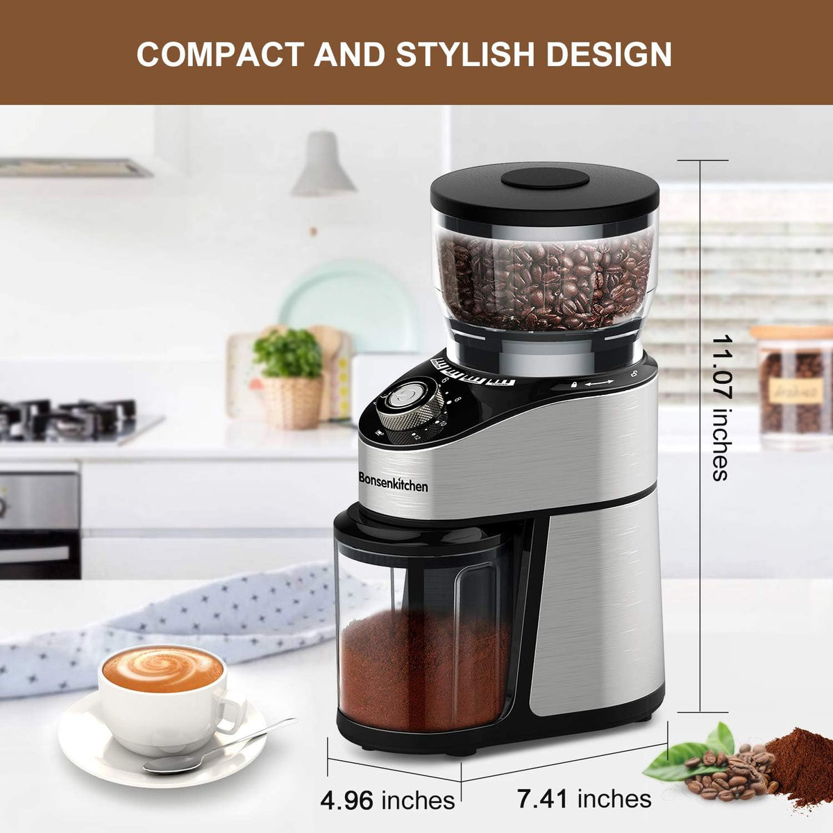Adjustable Electric Conical Burr Coffee Grinder with 12 Grind Settings W39716