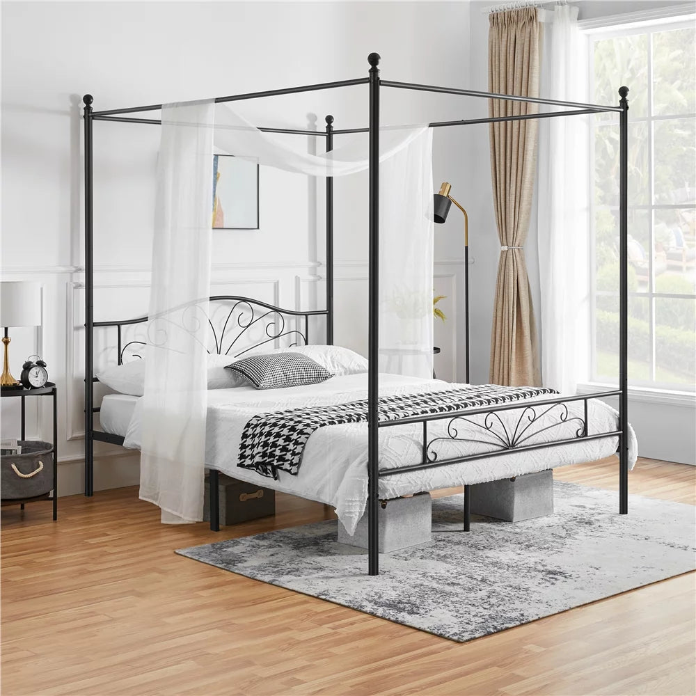 Queen Size Black Metal Canopy Platform Bed U213549