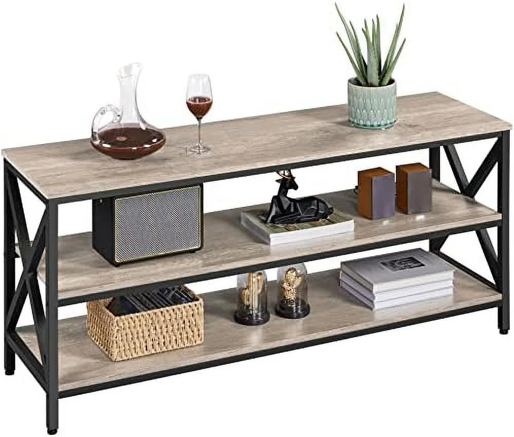 Industrial TV Stand with 3 Tier Shelves Metal Frame Rustic Brown T589531