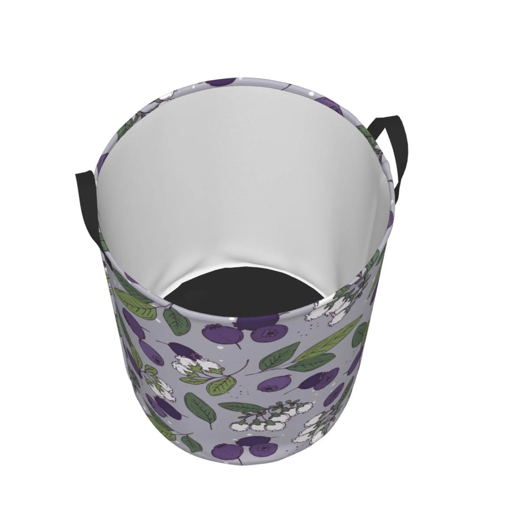Blueberry Fruit Flower Art Pattern Collapsible Laundry Basket with Handles C978