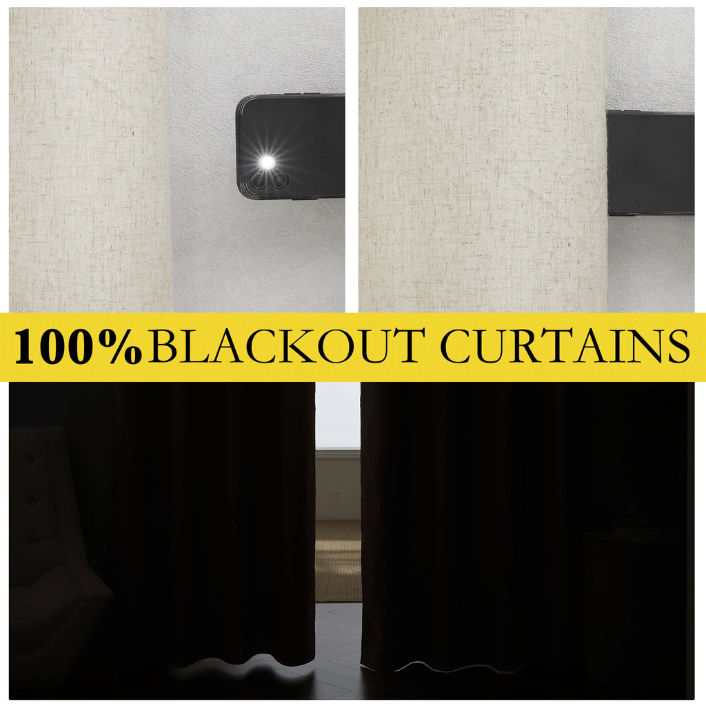 Natural 100% Blackout Linen Kitchen Curtains 63 inch 2 Panels K530861