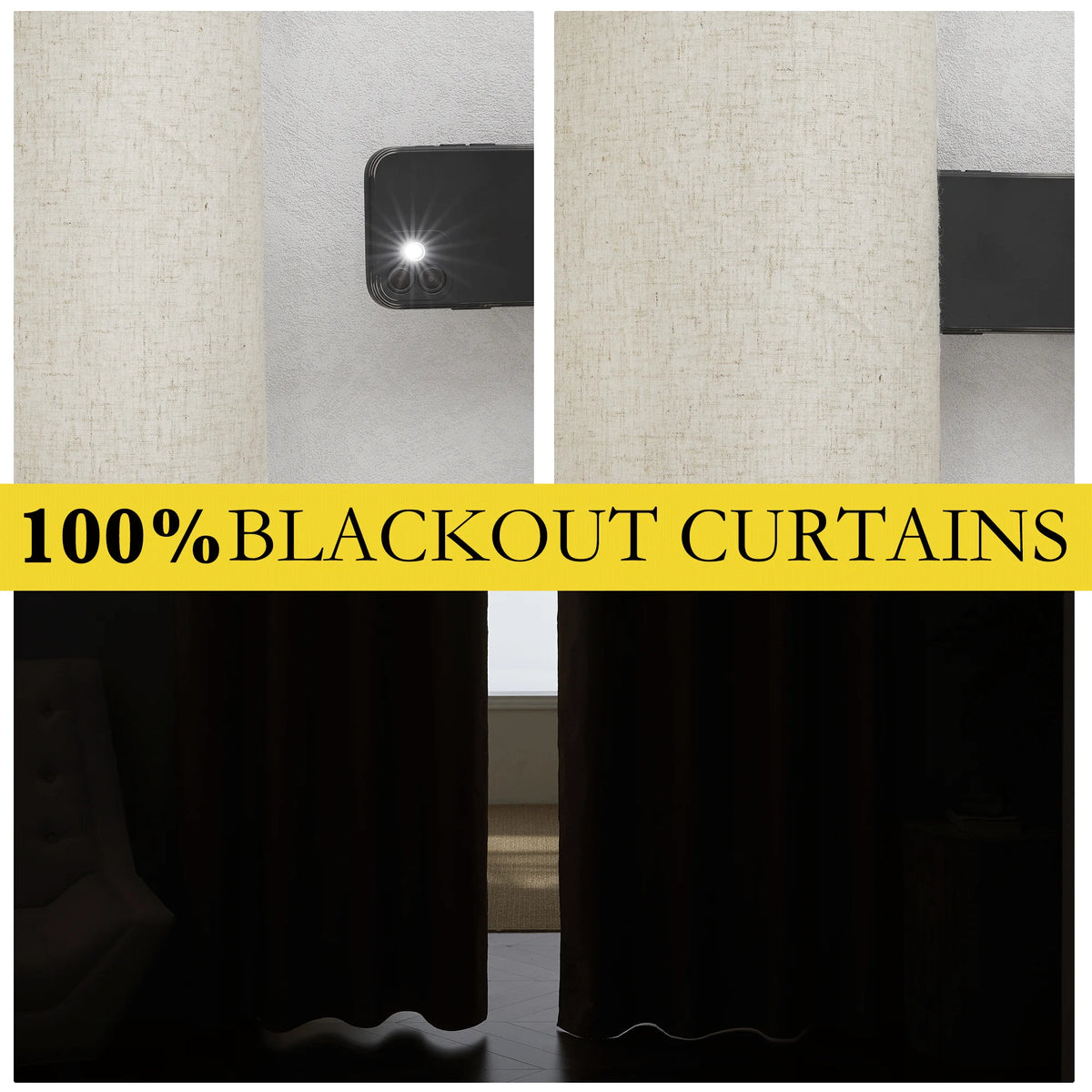 Natural 100% Blackout Linen Kitchen Curtains 63 inch 2 Panels K530861