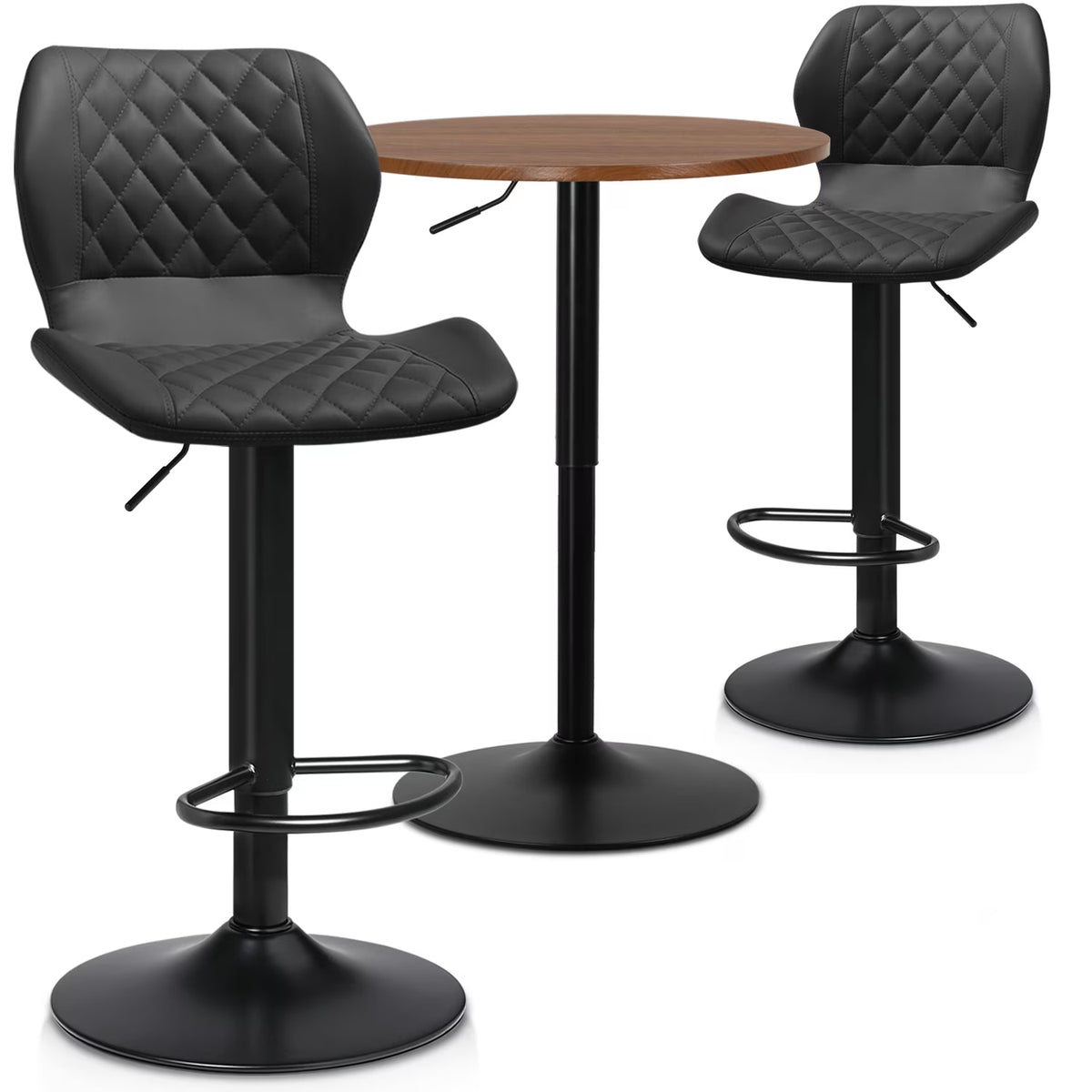 3 Piece Bar Table and Chair Set with Rotatable Tall Bistro Stools D51553