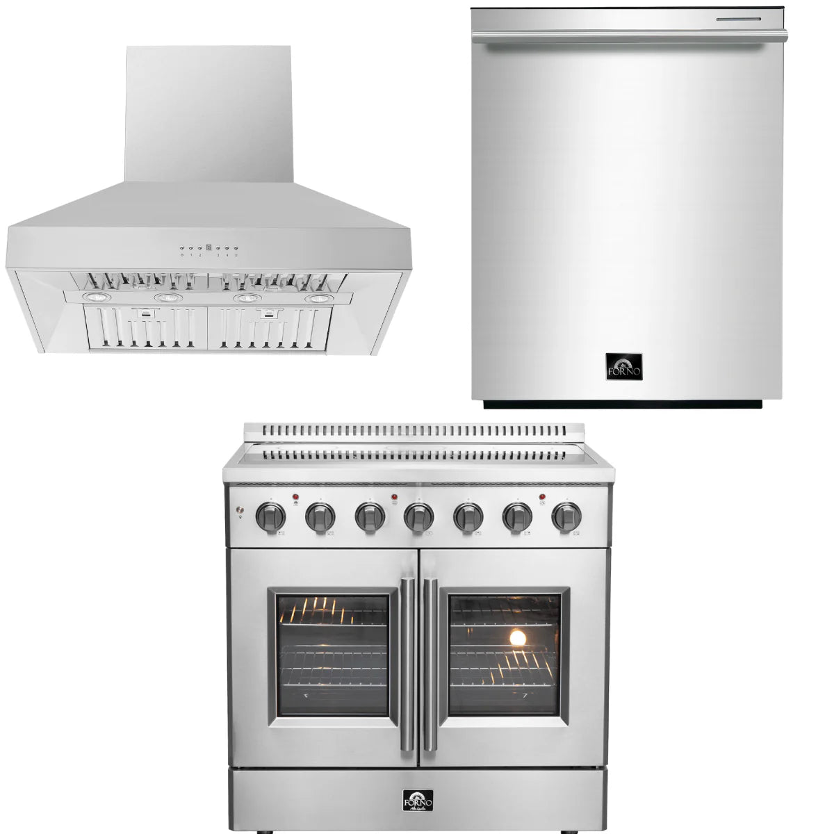 36 Electric French Door Range, Wall Mount Range Hood and Dishwasher Z293276