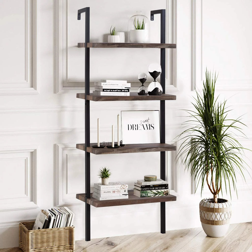 4 Shelf Wall Mount Bookshelf with Metal Frame B878