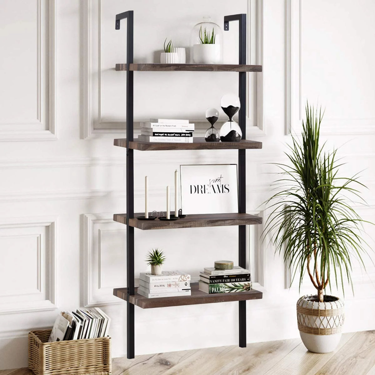 4 Shelf Wall Mount Bookshelf with Metal Frame B878