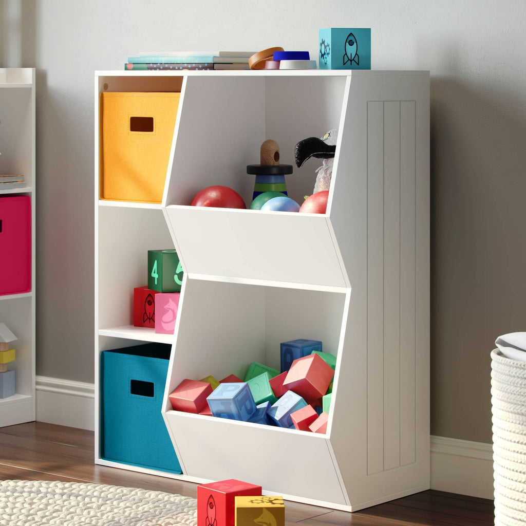 White 3-Cubby 2-Veggie Bin Floor Cabinet E6433