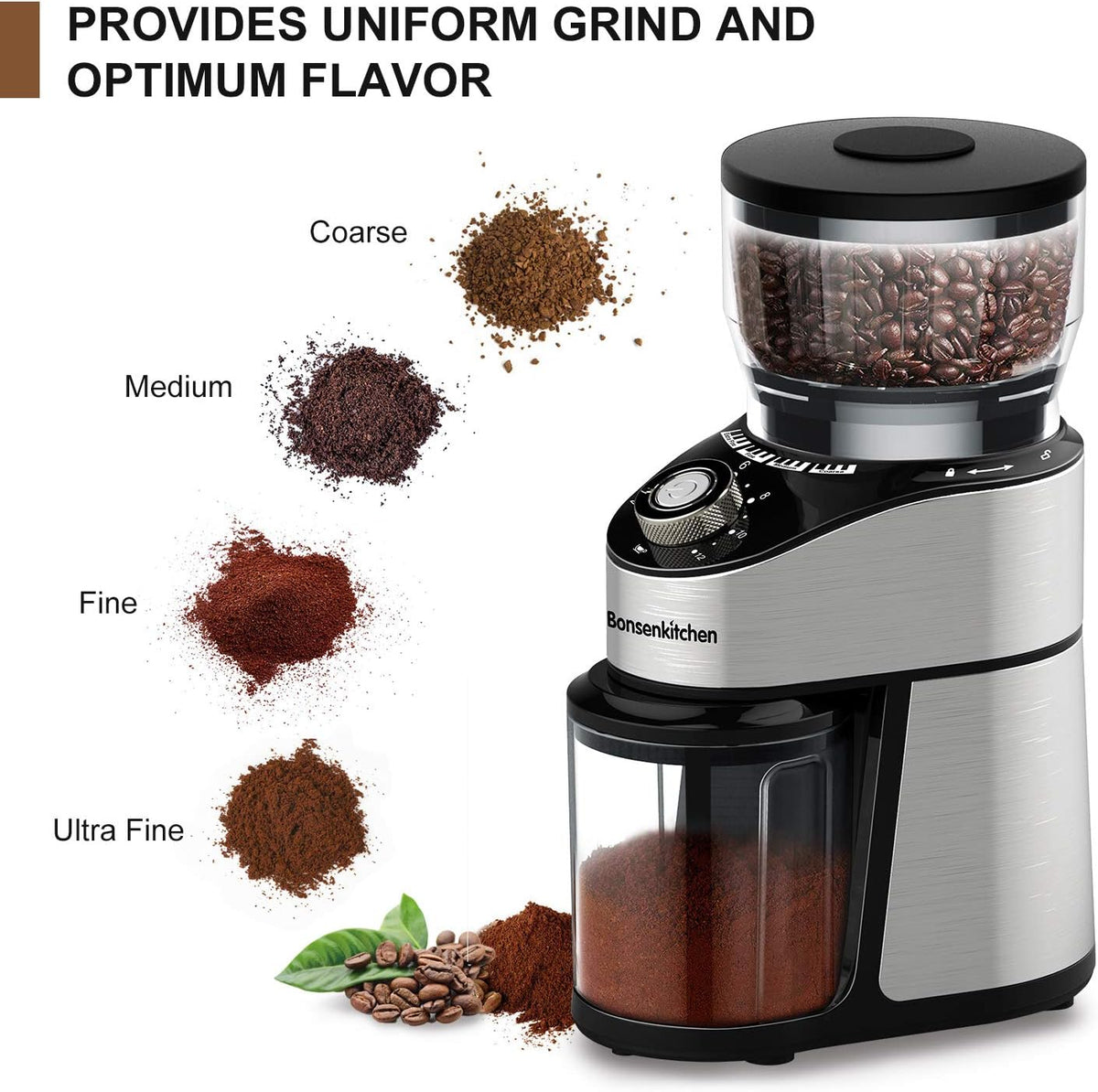 Adjustable Electric Conical Burr Coffee Grinder with 12 Grind Settings W39716