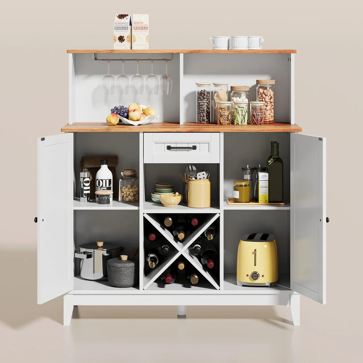 Farmhouse Bar Cabinet with Wine Rack and Goblet Holder O216