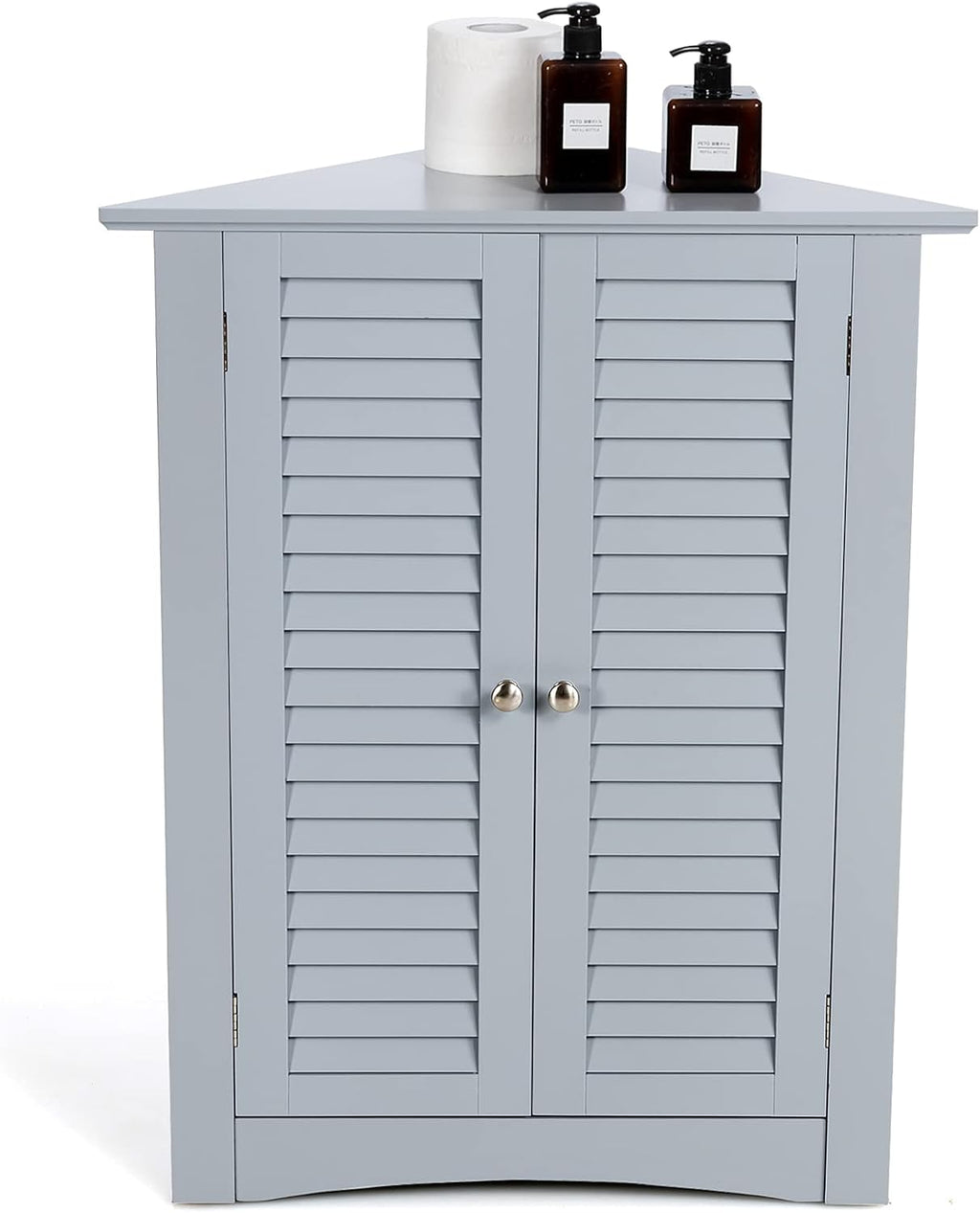Brown Corner Bathroom Cabinet with Double Shutter Doors U357416