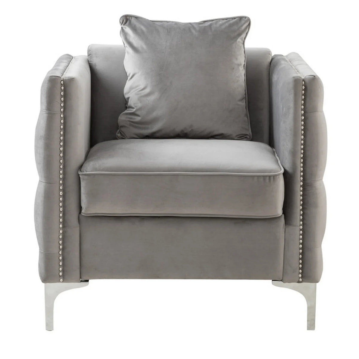 Gray Velvet Sofa Armchair with 1 Pillow B8369