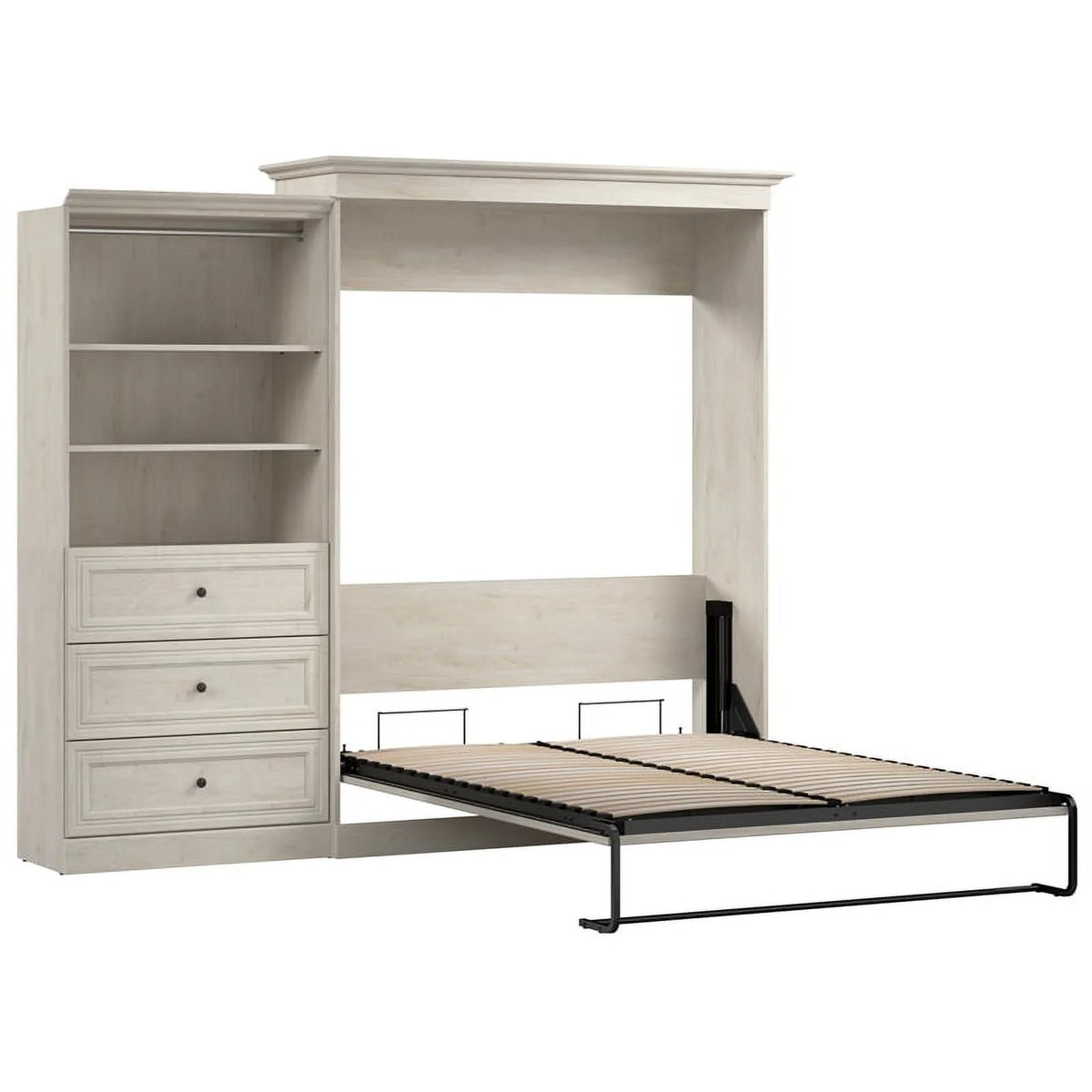 Queen Murphy Bed and Organizer with Drawers in White B9426